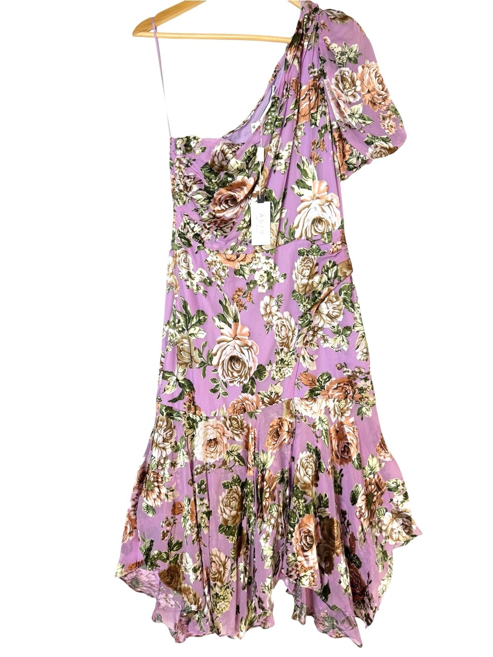 ASTR Santorini Floral One Shoulder Midi Dress Lilac multi floral Size 2 NWT